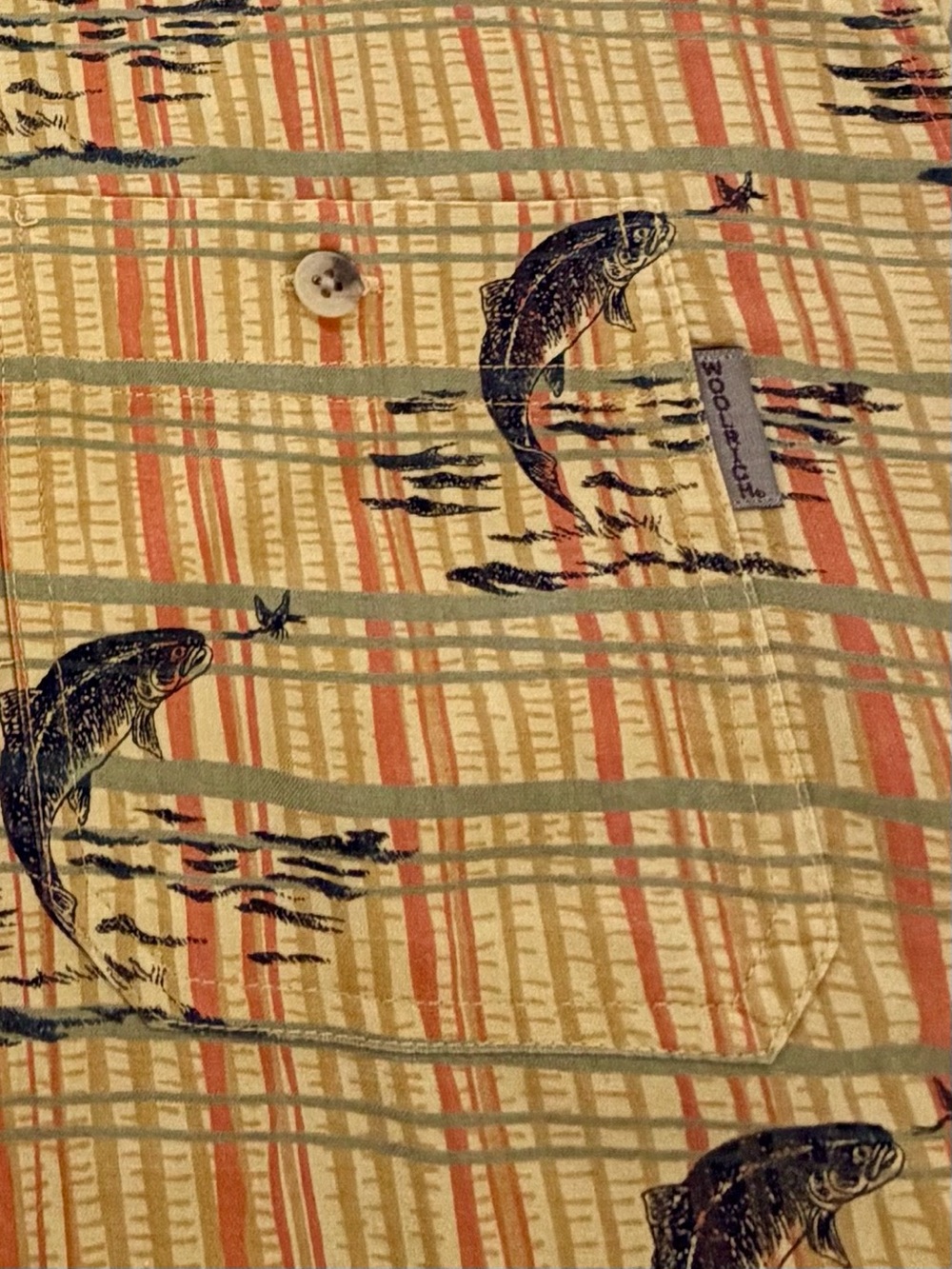 Woolrich Curry Fish & Dragonfly #6643 Short Sleeve Button Down Shirt Size XL - Picture 6 of 10